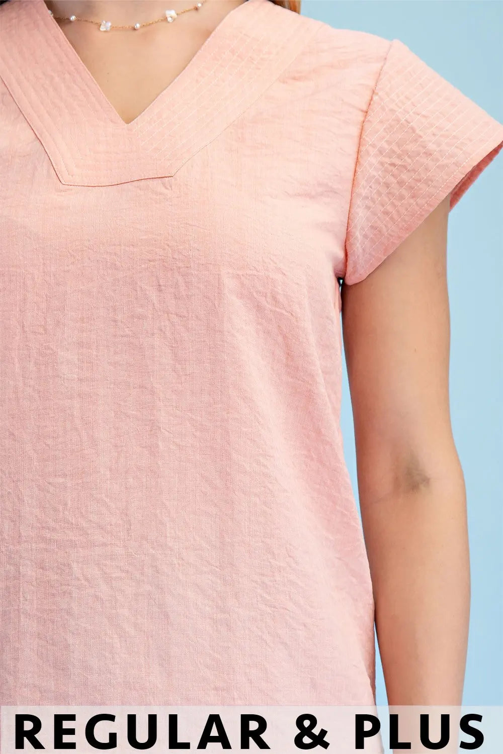 Trapunto Stitched V-Neck Blouse with Loose Cap Sleeves by Gigio