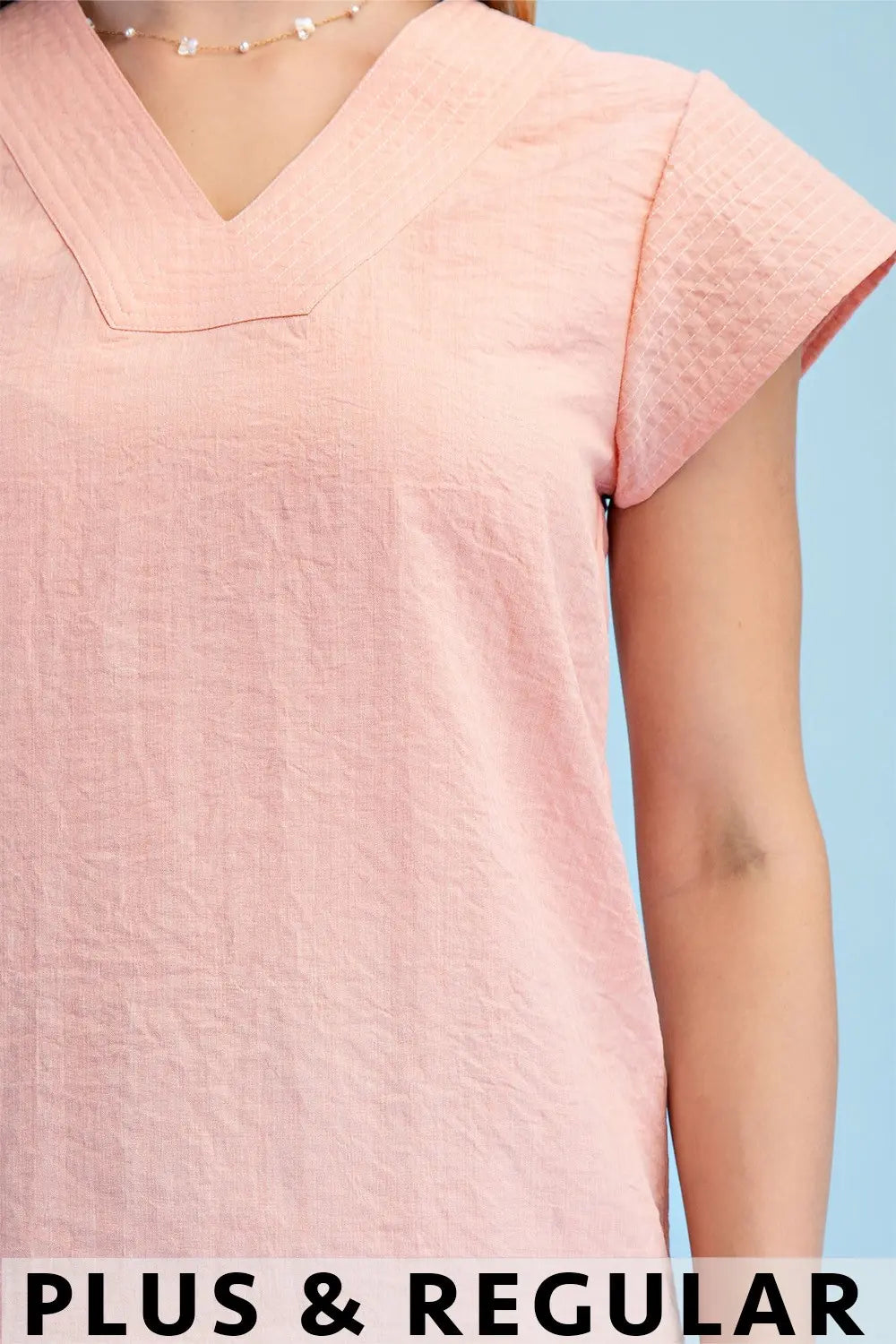 Trapunto Stitched V-Neck Blouse with Loose Cap Sleeves by Gigio