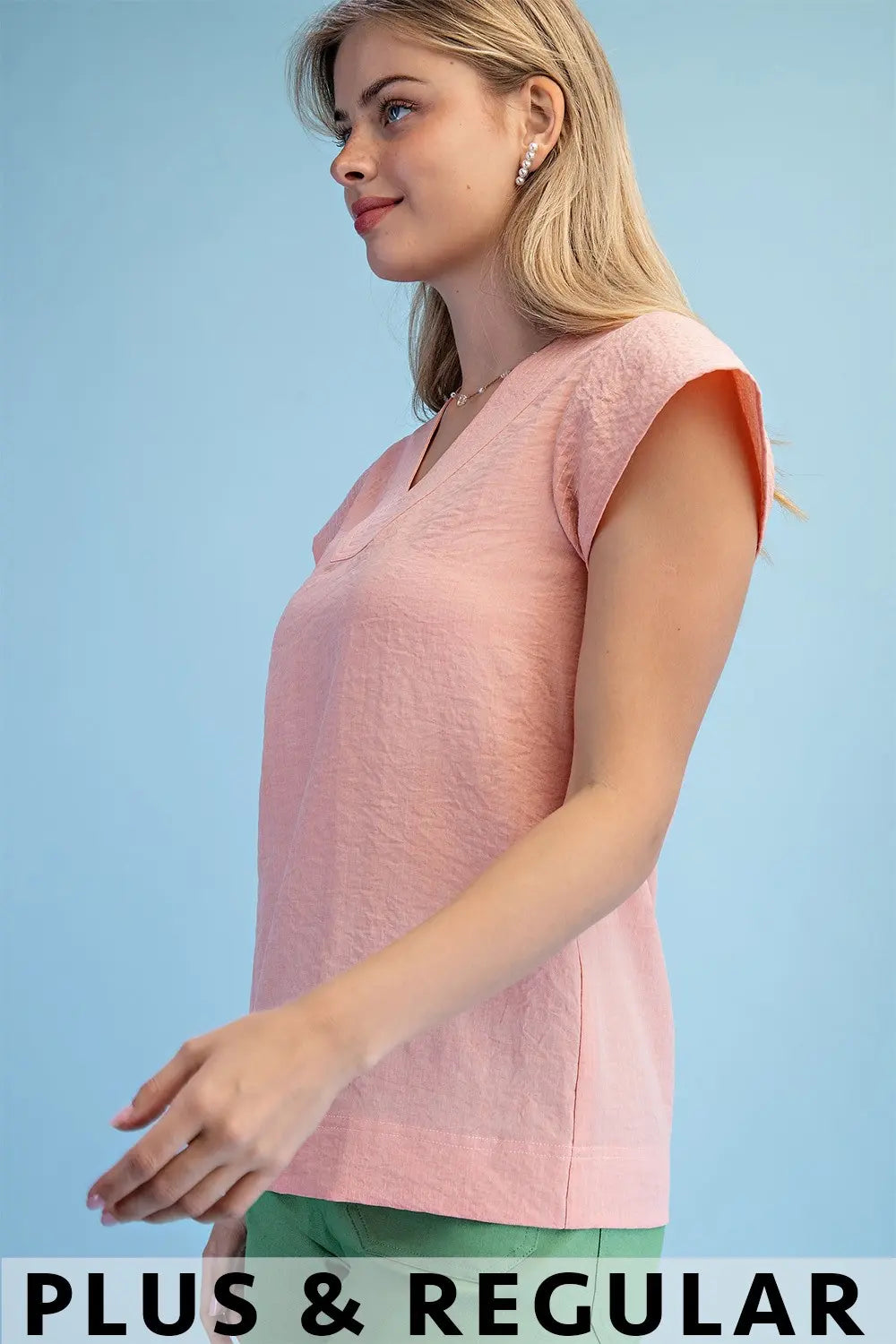 Trapunto Stitched V-Neck Blouse with Loose Cap Sleeves by Gigio