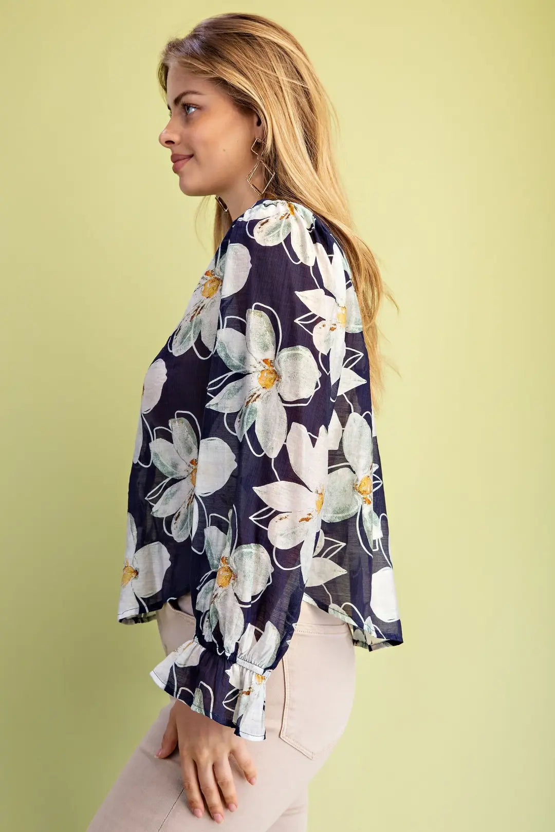 Sheer Floral Print Button Down Blouse by Gigio
