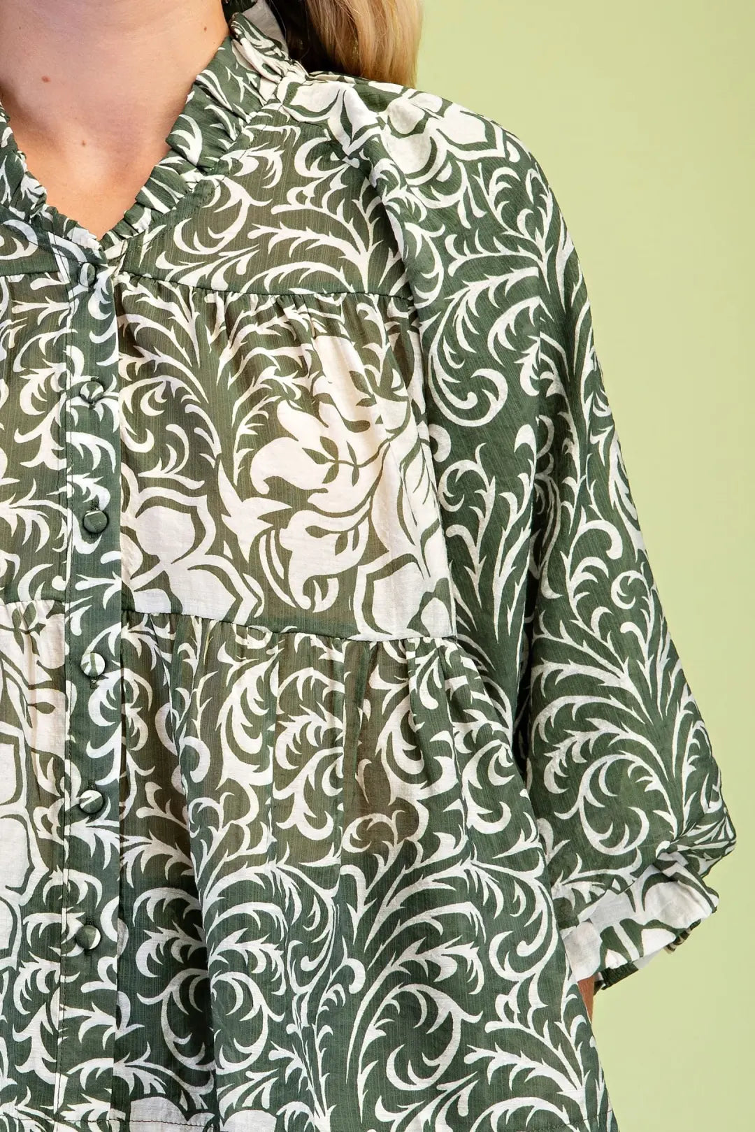 Printed Tiered Button Down Blouse by Gigio