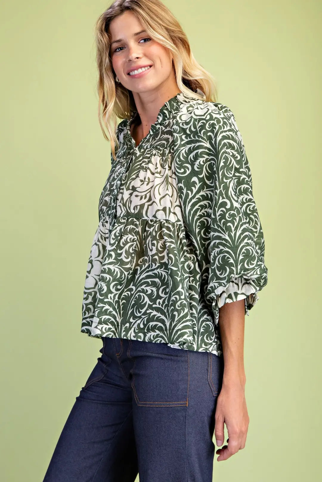 Printed Tiered Button Down Blouse by Gigio
