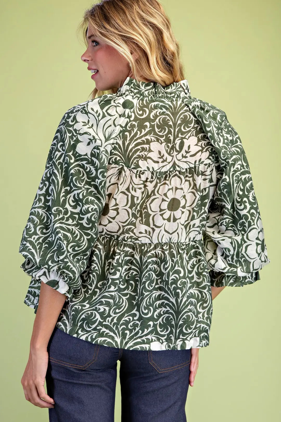 Printed Tiered Button Down Blouse by Gigio