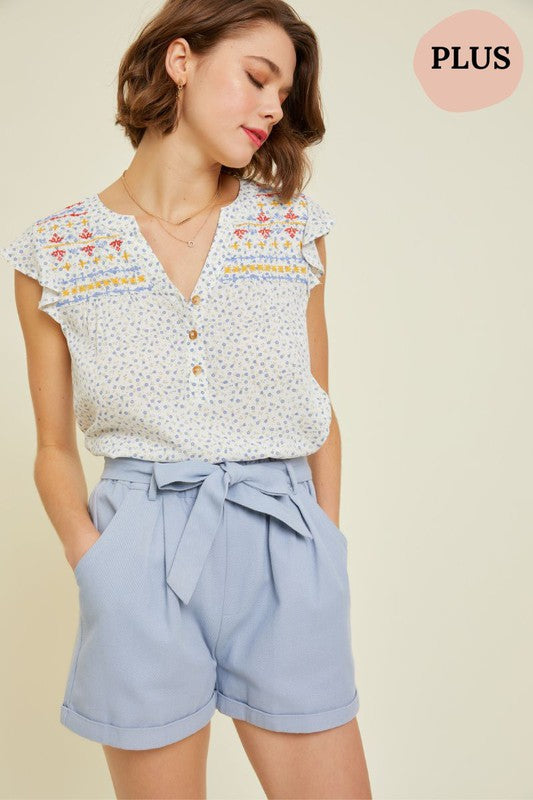 Ditsy Floral Blouse with Embroidered Yoke Plus