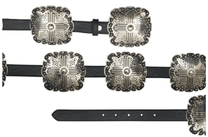 Black Floral Embossed Antique Silver Square Conchos Black Leather by Angel Ranch