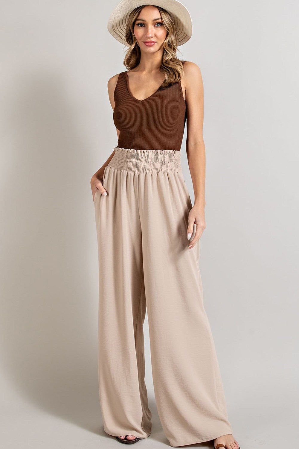 Smocked Wide Leg Pants by ee:some