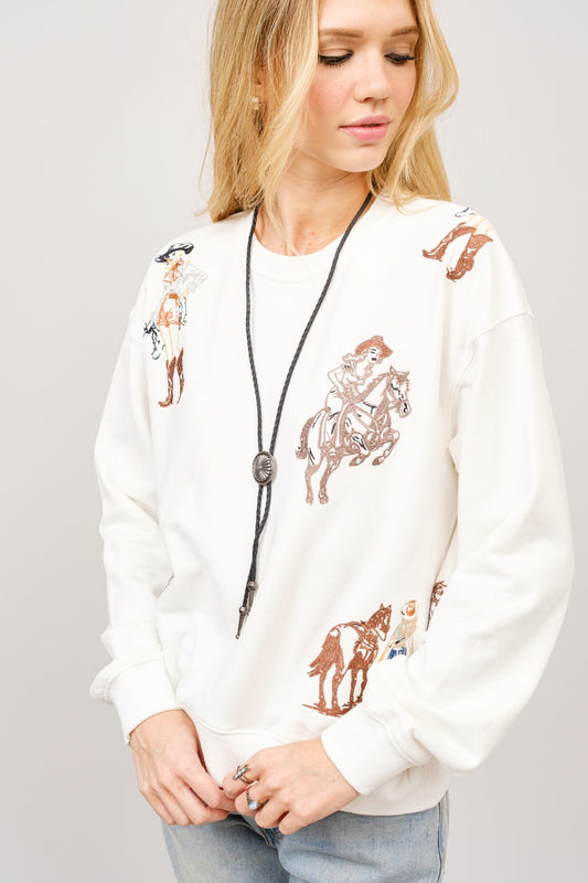 Western Motif Embroidered Graphic Sweatshirt by Blue B