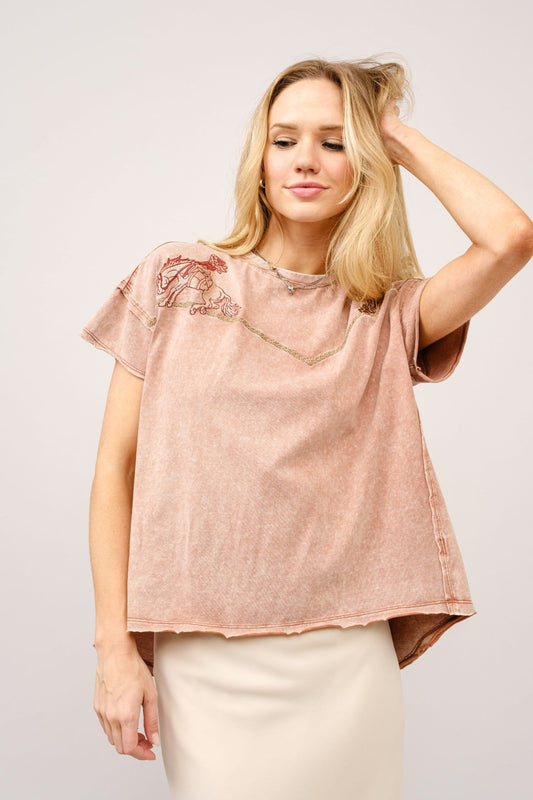 Embroidered Shoulder Western Yoke T-Shirt by Blue B