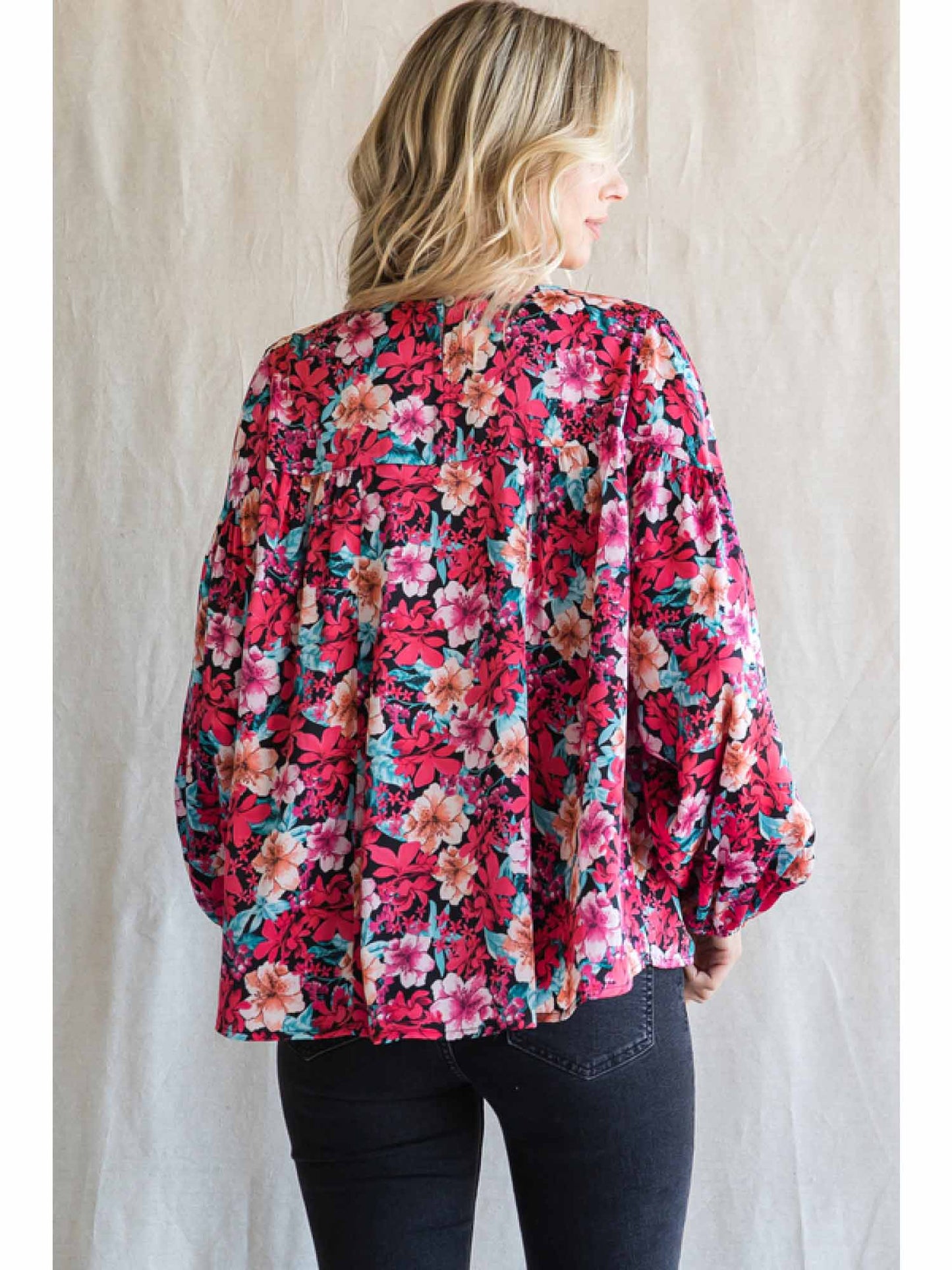 Floral Print, Smocked Yoke With BIshop Sleeves Top by Jodifl