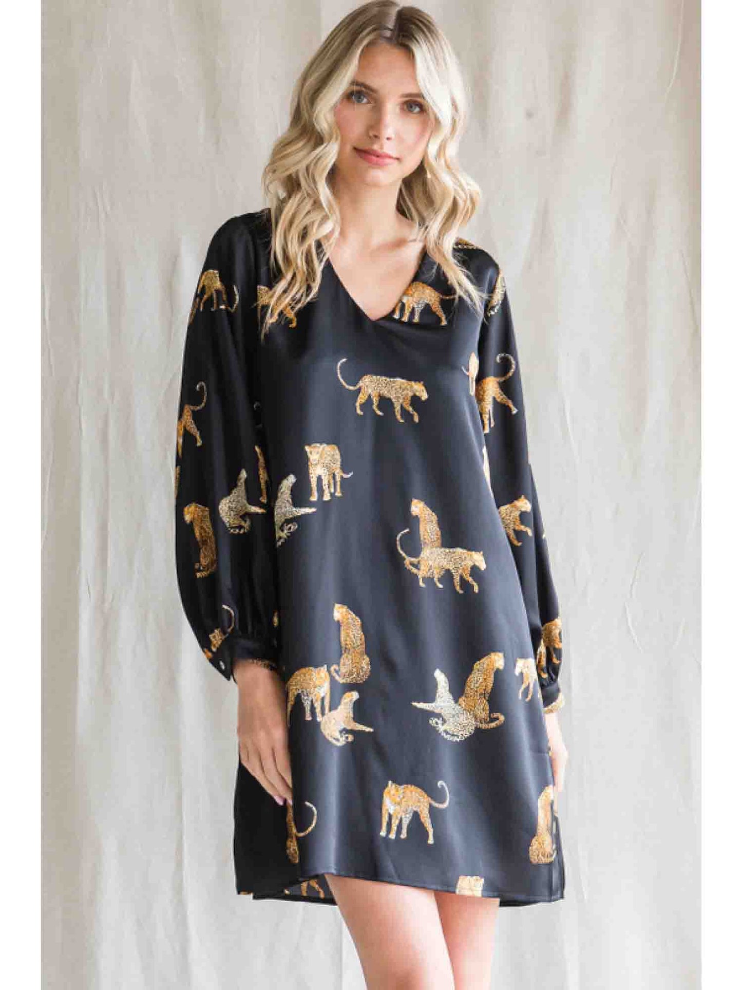 Cheetah Animal Print LSL Dress in Black by Jodifl