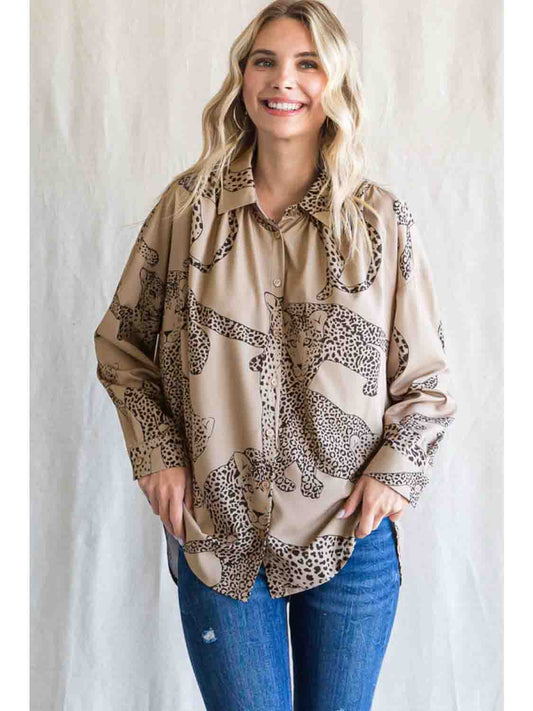 Satin Animal Print Long Dolman Sleeve Top