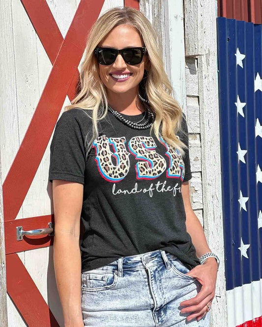 USA Leopard Print Tee