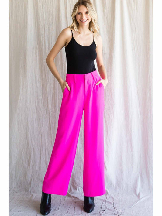 Hot Pink Wide Leg Pants with Pockets by Jodifl