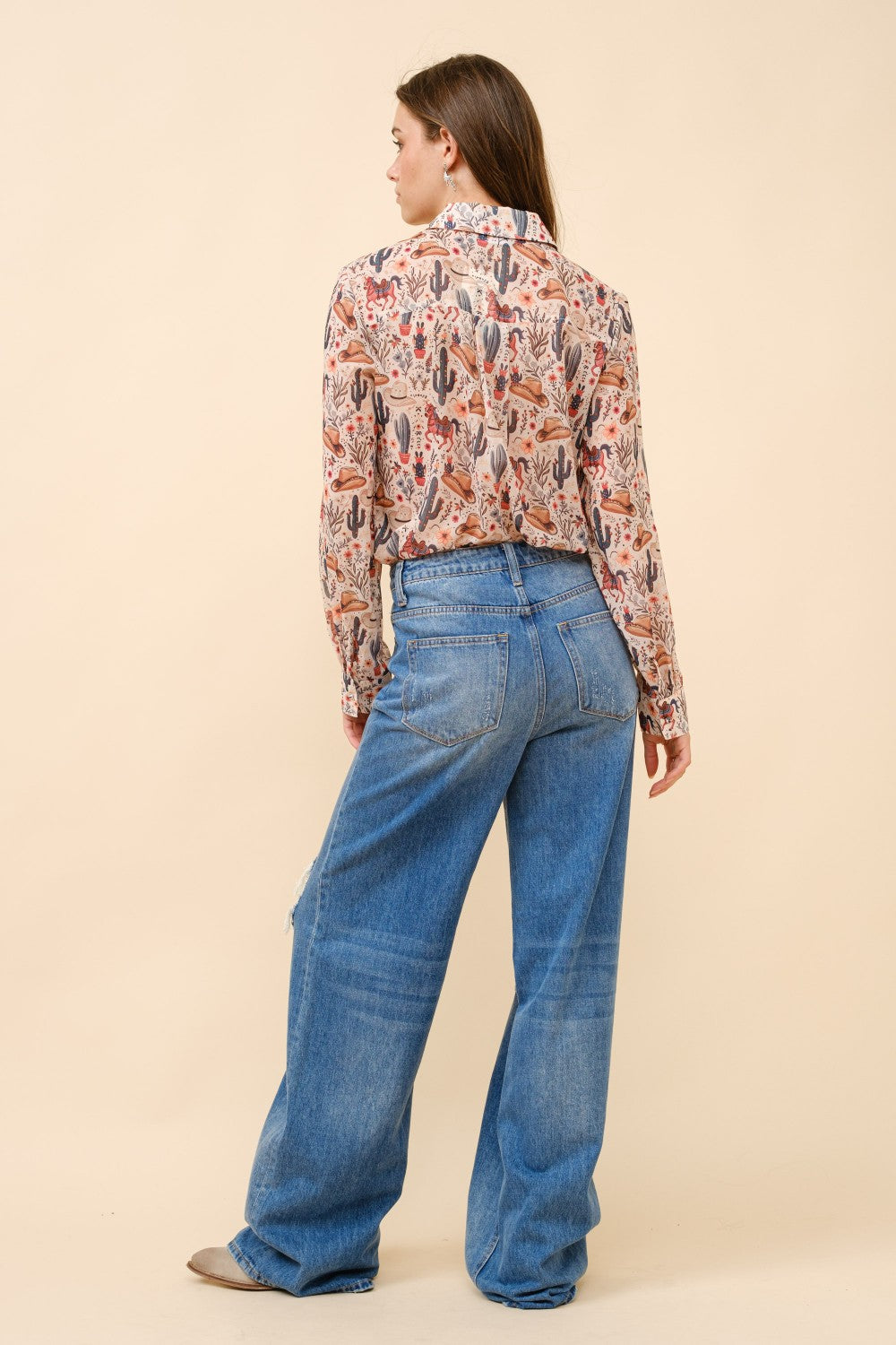 Western Print Chiffon Button Up Blouse by Blue B