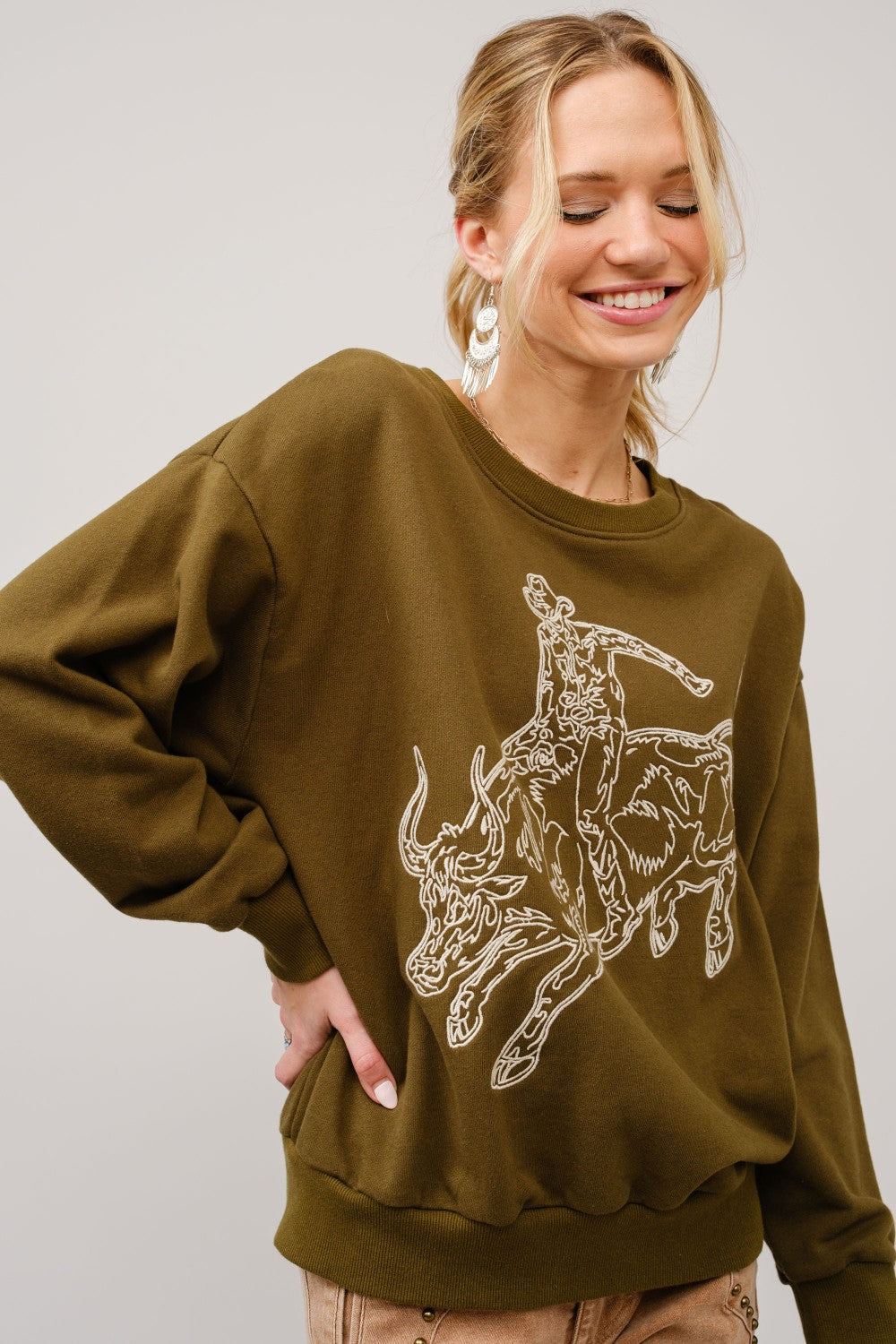 Bull Rider Clothes Embroidered Bull Riding Western Pullover by Blue B – P NEMIR Dry Goods Co