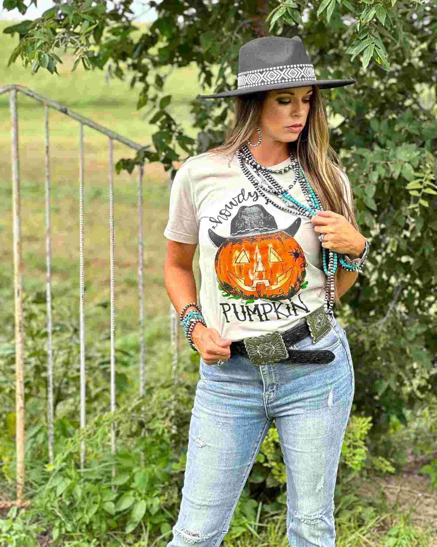 Howdy Pumpkin Tee on Heather Dust by Texas True Threads