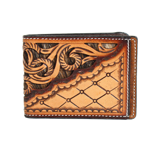 Calf Hair Tooled Money Clip in Tan by 3D