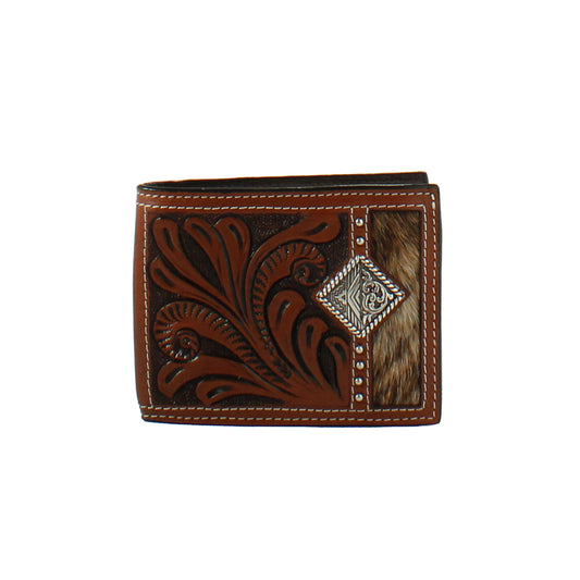 Calf Hair Concho Bifold Wallet in Brown by 3D
