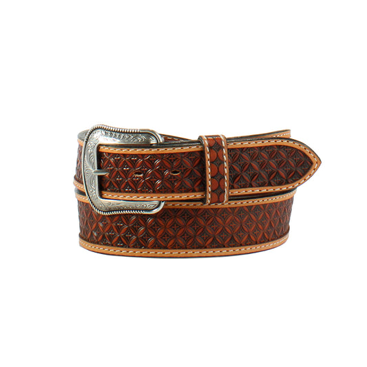 Men's 1 1/2" Tooled Cross Belt Natural by 3D