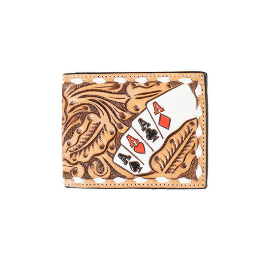 Hand Painted Ace Cards Bifold Wallet in Natural by 3D