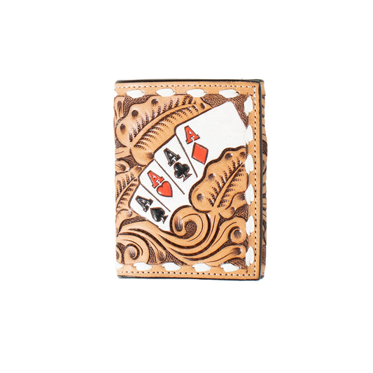 Hand Painted Ace Cards Trifold Wallet in Natural by 3D