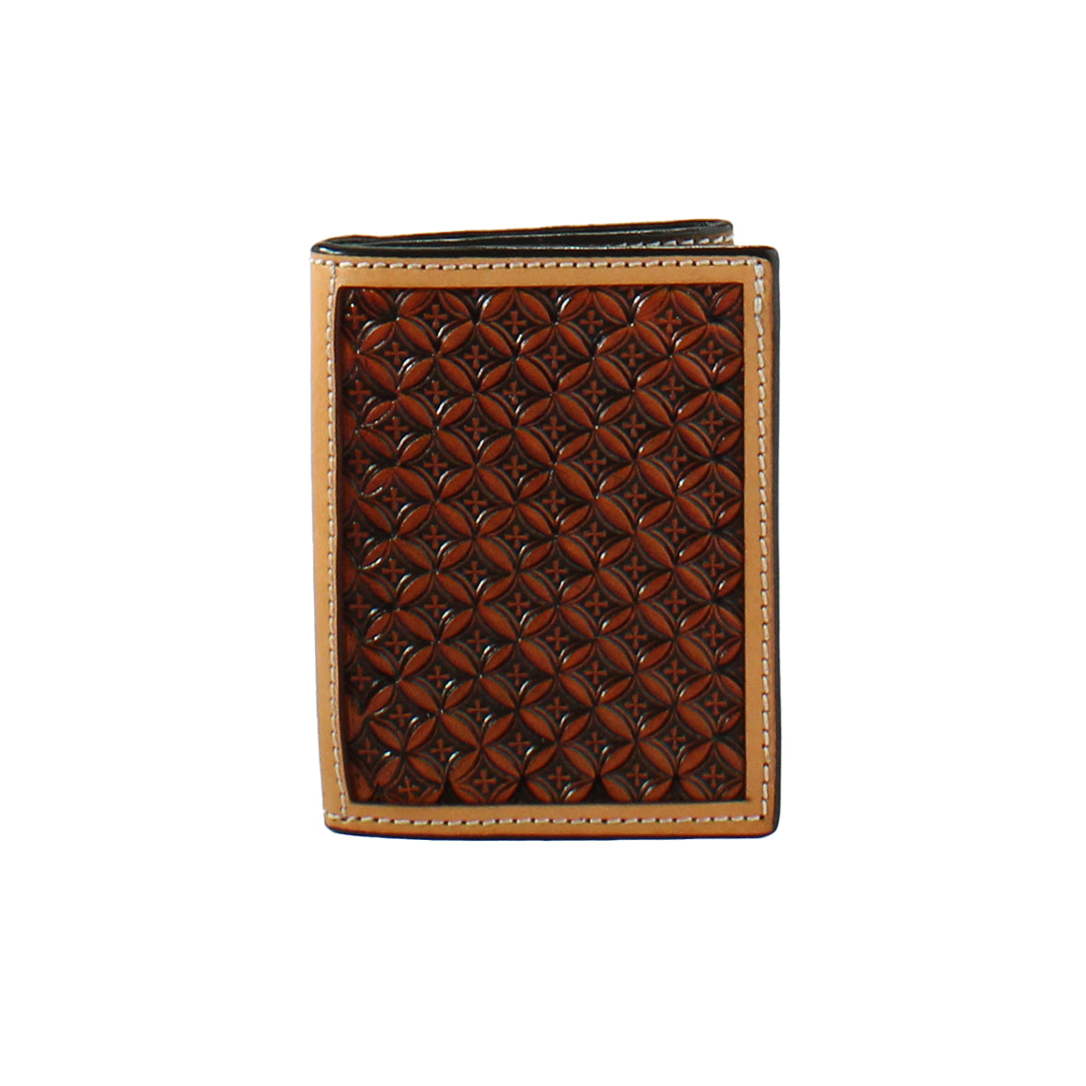 Hand Tooled Cross Trifold in Tan