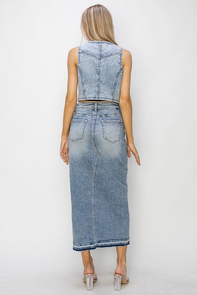 Crop Denim Vest in Acid Light by Risen Jeans