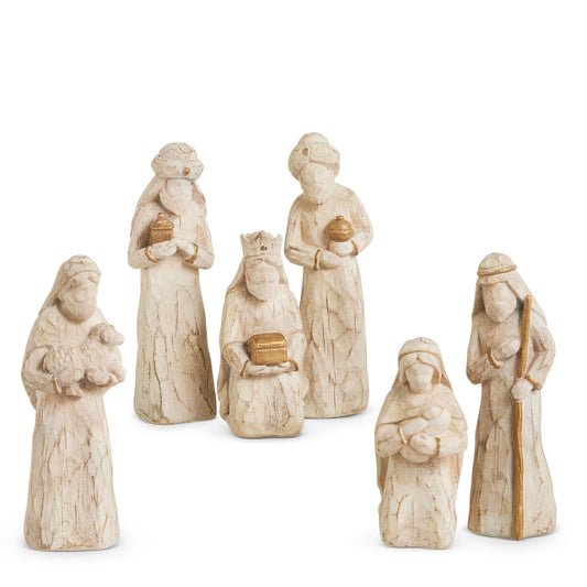 5" White Carved Nativity (Set)