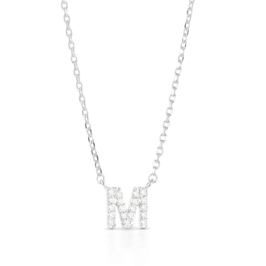 Silver CZ Large Initial Necklace M by Amanda Blu & Co