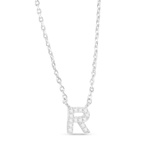 Silver CZ Large Initial Necklace R by Amanda Blu & Co