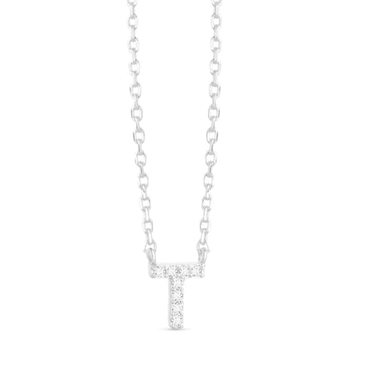 Silver CZ Large Initial Necklace T by Amanda Blu & Co