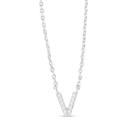 Silver CZ Large Initial Necklace V by Amanda Blu & Co
