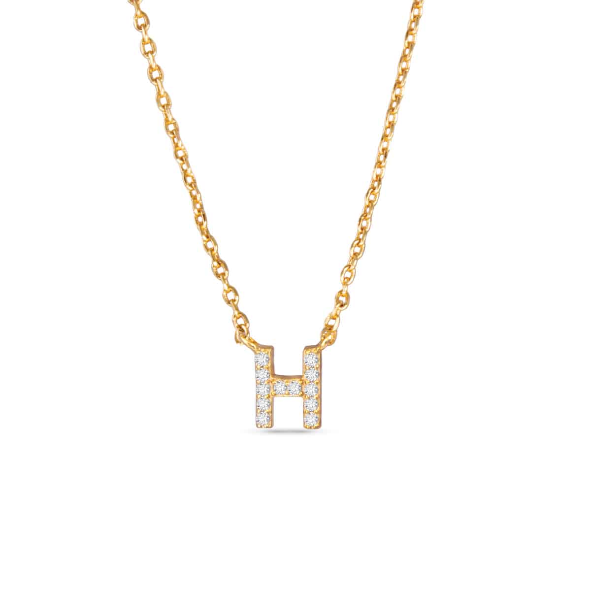Gold CZ Large Initial Necklace H by Amanda Blu & Co