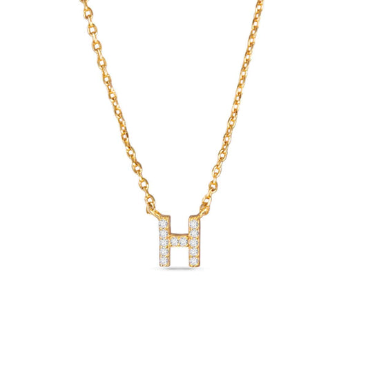 Gold CZ Large Initial Necklace H by Amanda Blu & Co