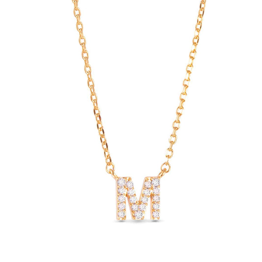 Gold CZ Large Initial Necklace M by Amanda Blu & Co