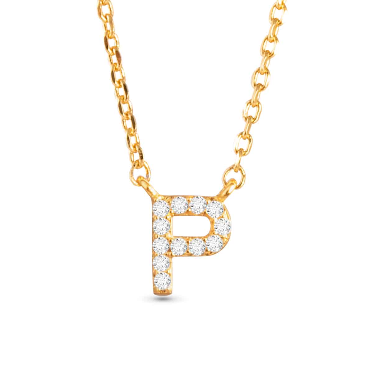 Gold CZ Large Initial Necklace P by Amanda Blu & Co
