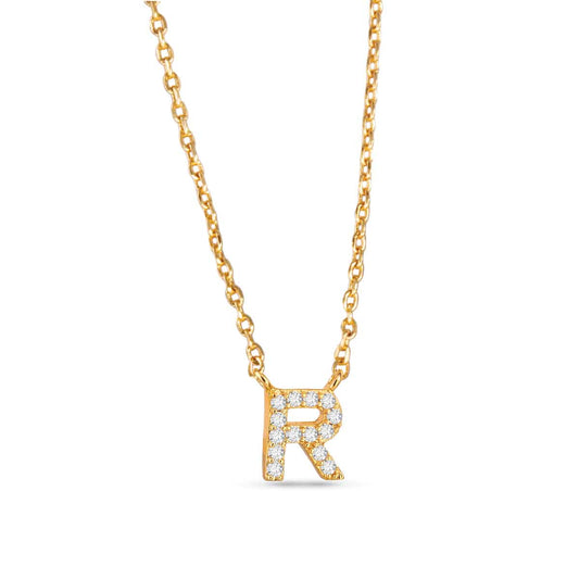 Gold CZ Large Initial Necklace R by Amanda Blu & Co