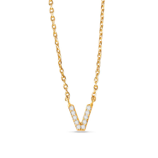 Gold CZ Large Initial Necklace V by Amanda Blu & Co