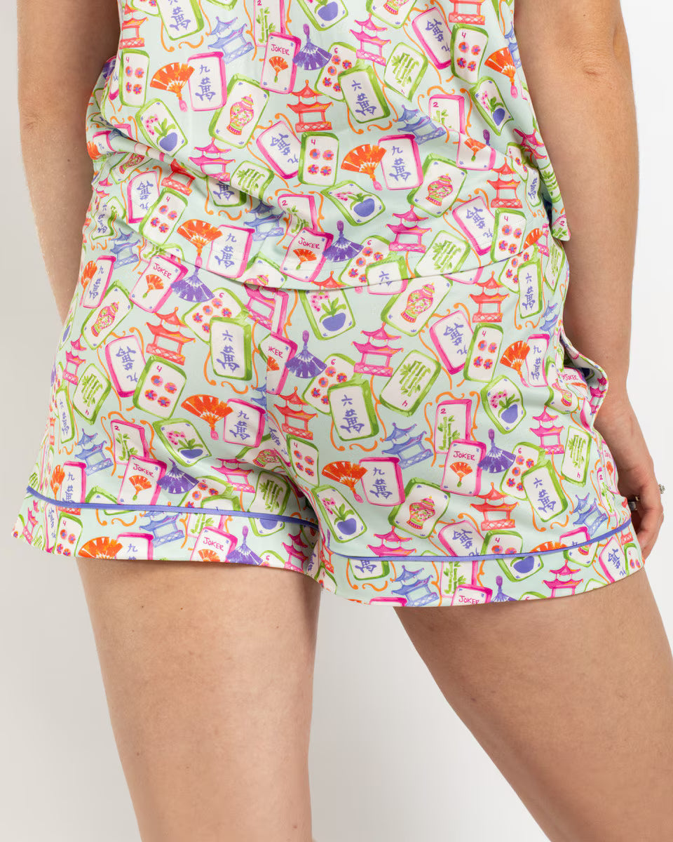 Mahjong Dreams Sleep Shorts | Blue/Multi - The Royal Standard