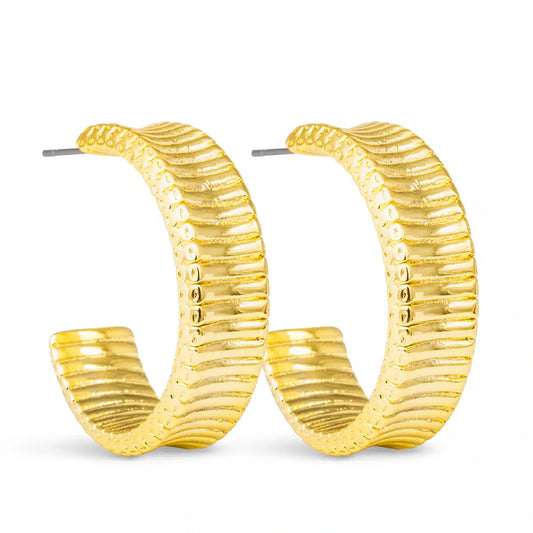 Kennedy Polished Ribbed Hoop Gold by Amanda Blu & Co