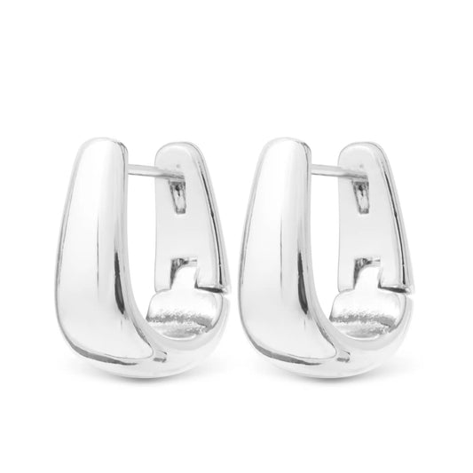 Silver Edna Polished Elongated Huggie by Amanda Blu & Co