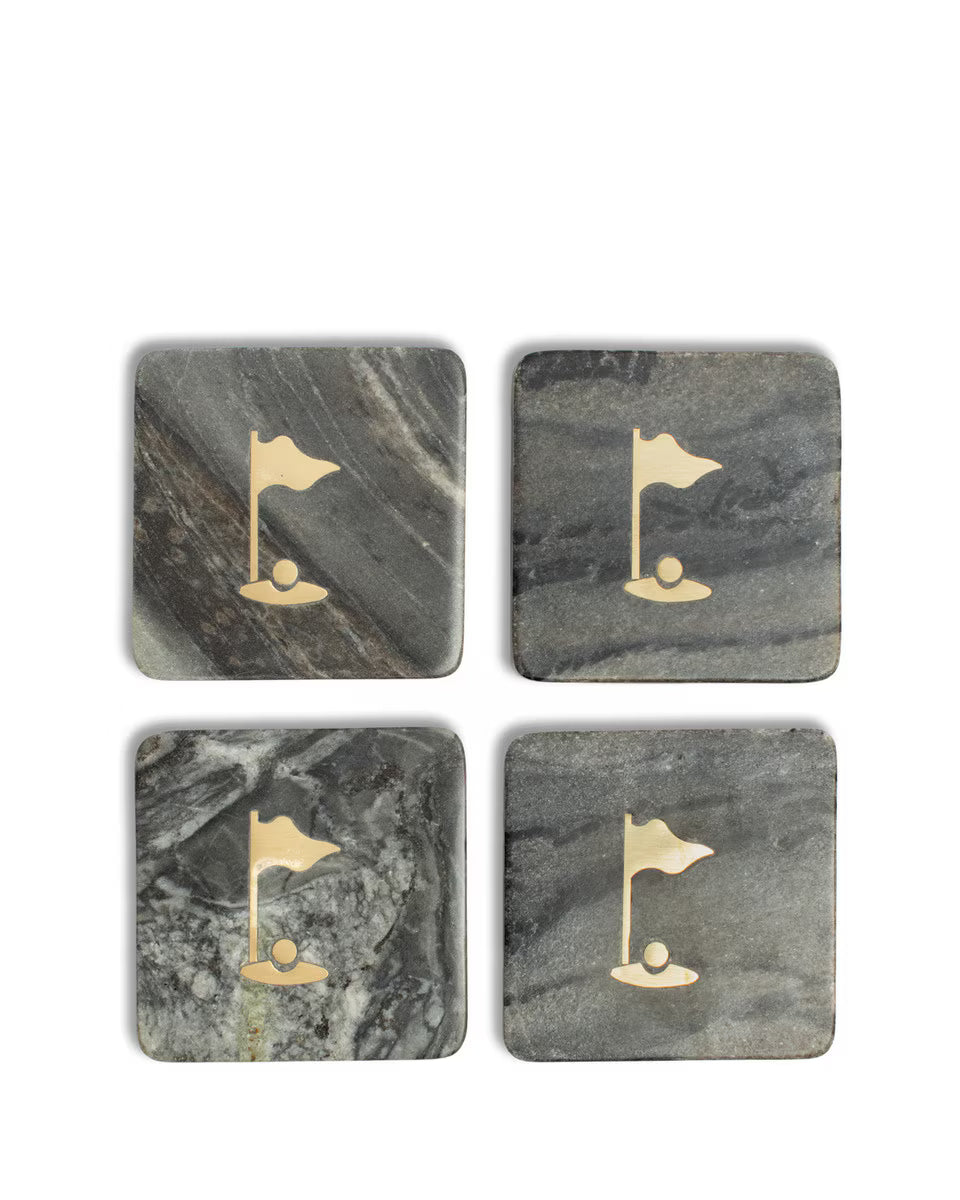 Golf Marble Coasters | Black/Brass - The Royal Standard