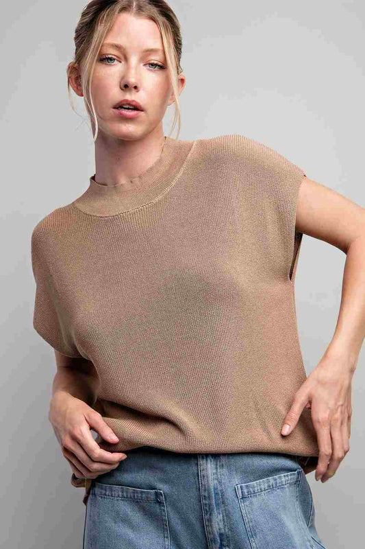 Solid Cap Sleeve Sweater Top by ee:some