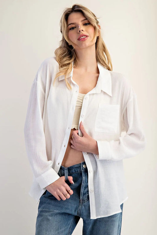 Button Down Long Sleeve Shirt in Off White by ee:some