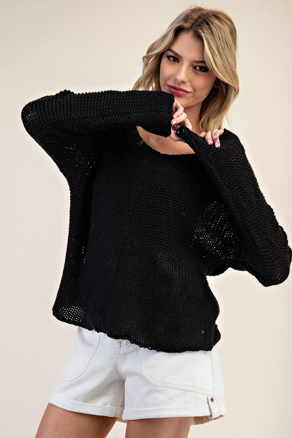 Crochet Knit Long Sleeve Sweater by ee:some