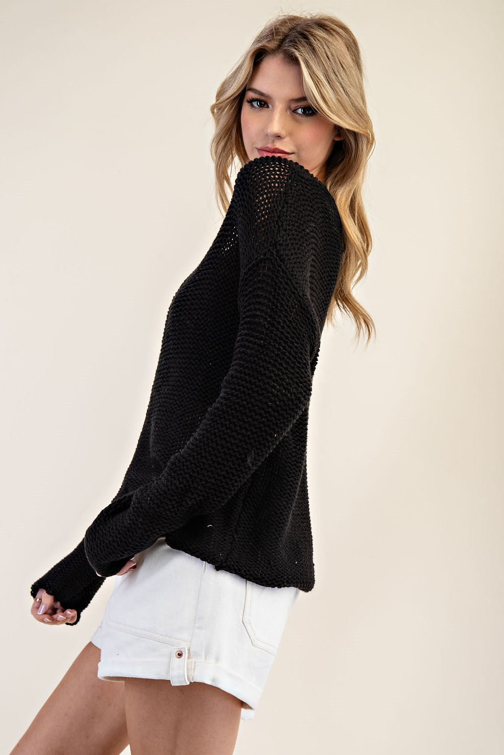 Crochet Knit Long Sleeve Sweater by ee:some