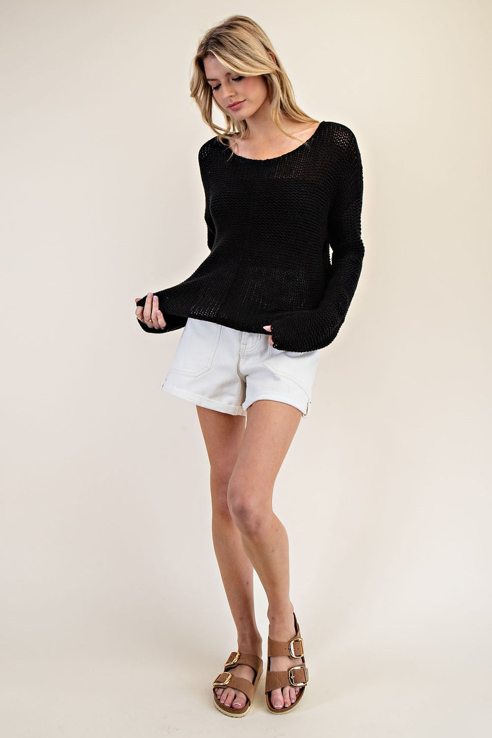 Crochet Knit Long Sleeve Sweater by ee:some