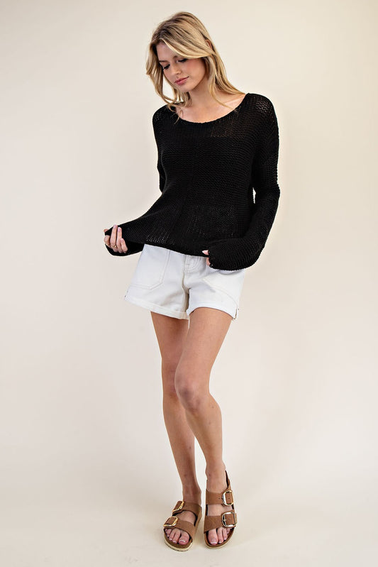 Crochet Knit Long Sleeve Sweater by ee:some