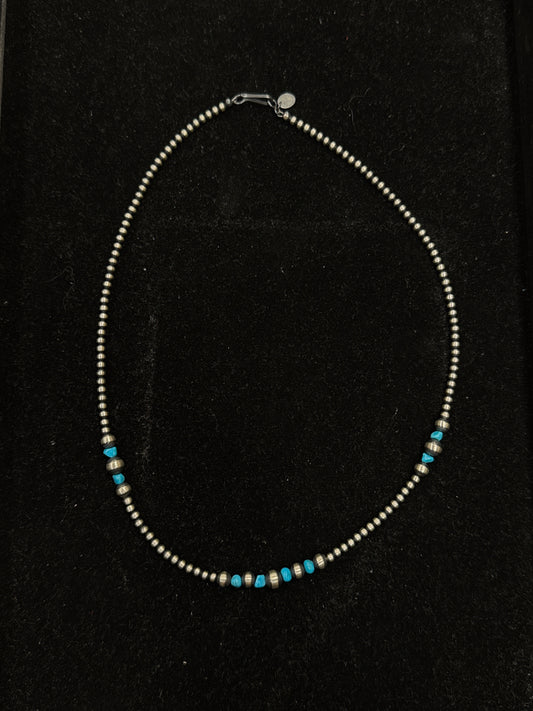 16" Navajo Pearls and Turquoise Dainty Necklace