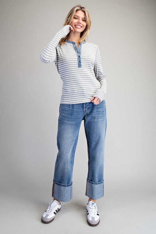 Snow Wash Two Tone Button Down Top by ee:some